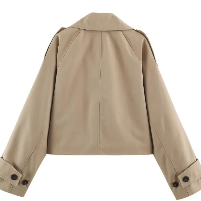 Damen Kurzblouson im Trenchstil mit Boxy‑Silhouette und zweireihiger Knopfleiste Drune