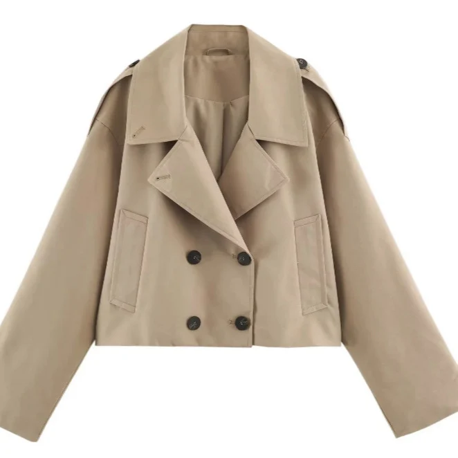 Damen Kurzblouson im Trenchstil mit Boxy‑Silhouette und zweireihiger Knopfleiste Drune