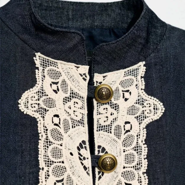Damen Kurzblazer im Bolero‑Stil mit Spitzenbesatz und Stehkragen Drune