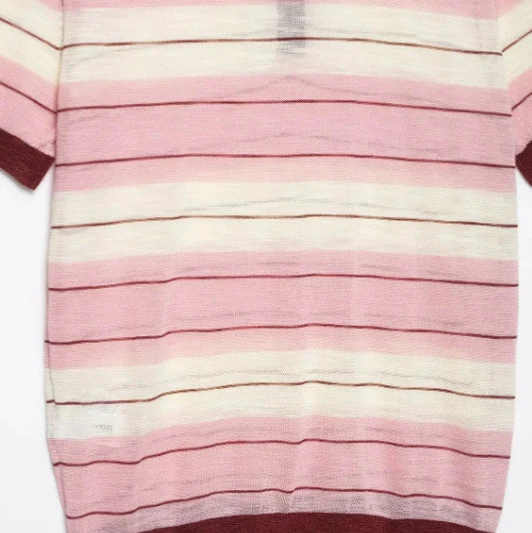 Damen Kurzärmeliges gestreiftes Strick‑Poloshirt mit Rippkragen und Knopfleiste Drune