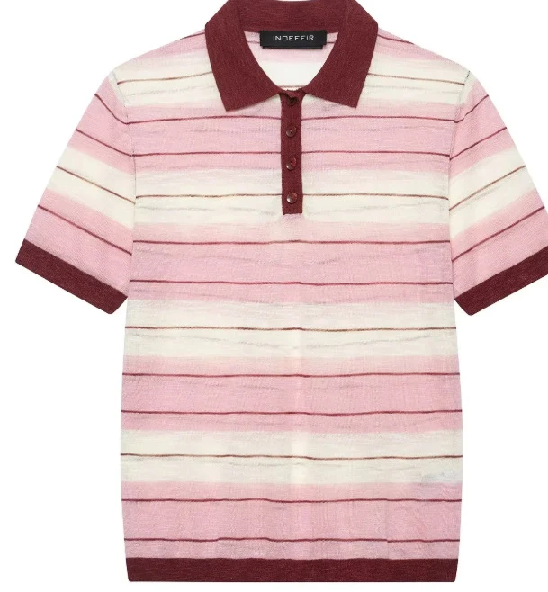 Damen Kurzärmeliges gestreiftes Strick‑Poloshirt mit Rippkragen und Knopfleiste Drune