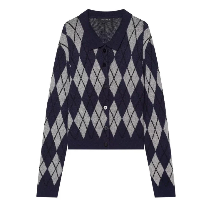 Damen Kurzarm Polo-Strickpullover mit V‑Ausschnitt, Strukturmuster und Streifendetail Drune