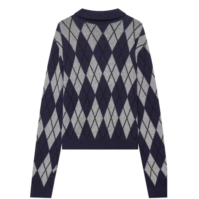 Damen Kurzarm Polo-Strickpullover mit V‑Ausschnitt, Strukturmuster und Streifendetail Drune