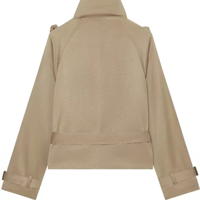 Damen Kurz geschnittener Trenchblouson mit hohem Stehkragen und Taillengürtel Drune