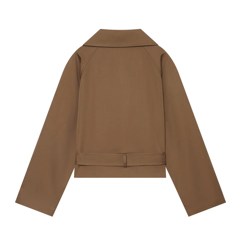 Damen Kurz geschnittener Trenchblouson mit Bindegürtel und Epauletten Drune