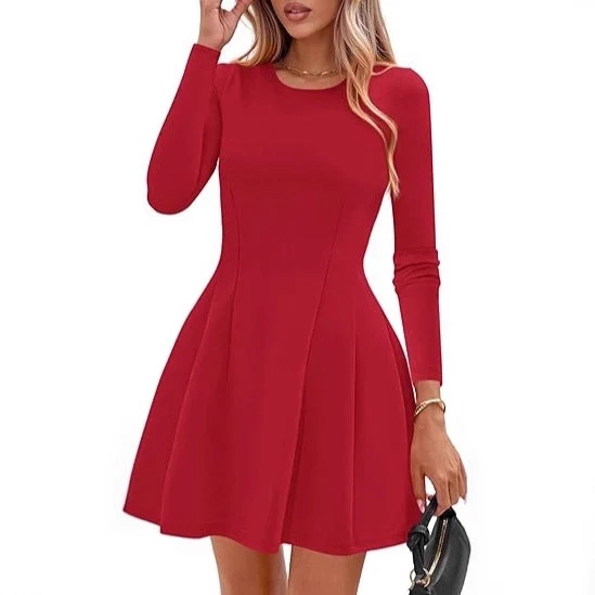 Damen A-Linien Minikleid mit langen Ärmeln Drune