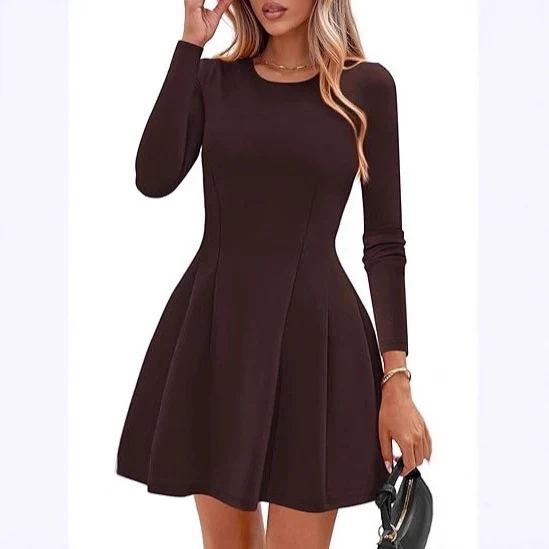Damen A-Linien Minikleid mit langen Ärmeln Drune