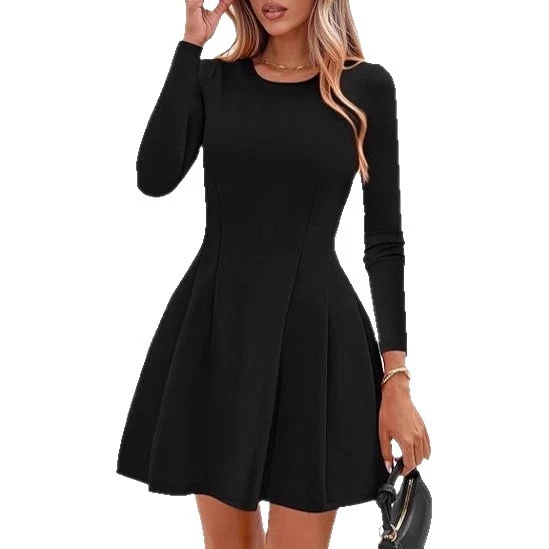 Damen A-Linien Minikleid mit langen Ärmeln Drune