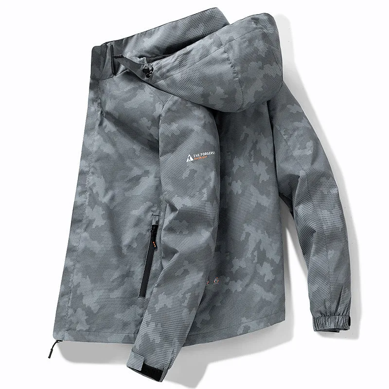 Herren Wetterfeste Outdoor-Jacke mit verstellbarem Kapuzenkragen Drune