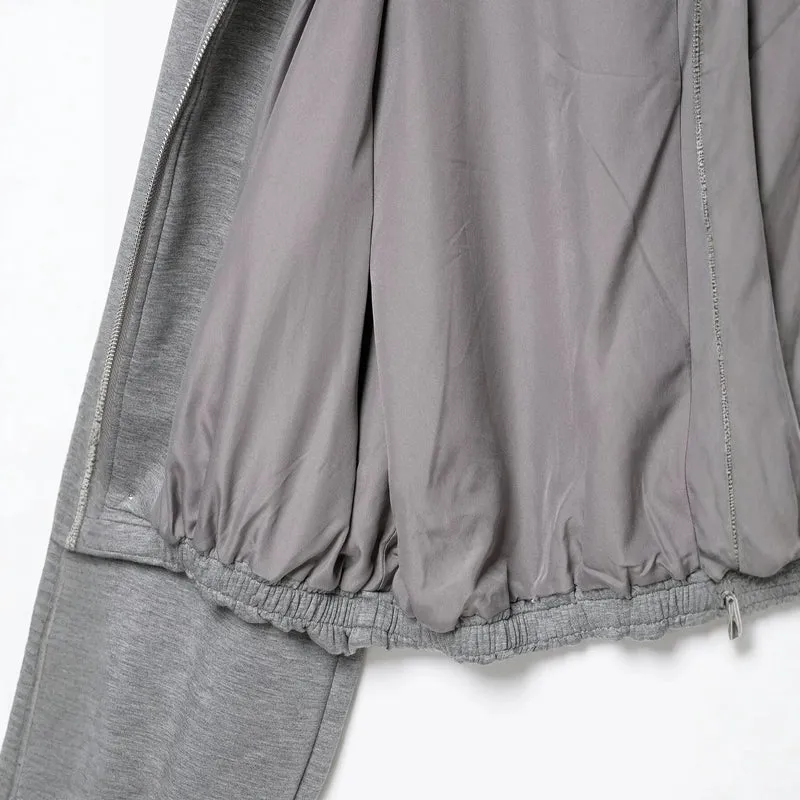 Damen Cropped Kapuzen-Sweatjacke mit Ballonärmeln und Tunnelzug Drune