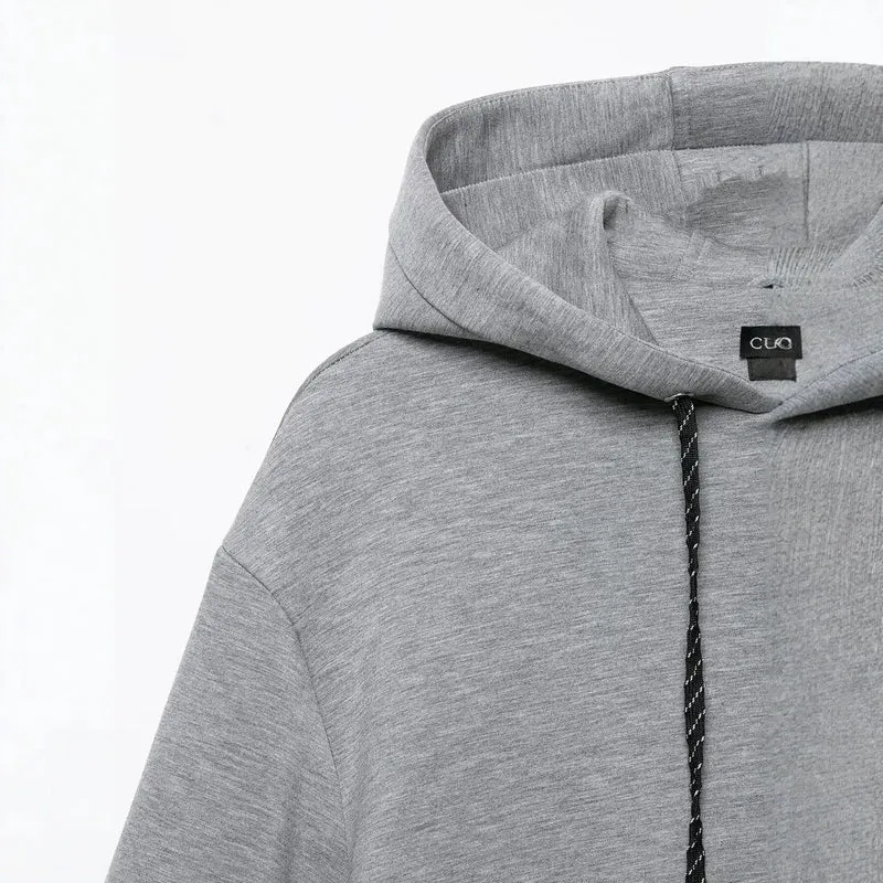 Damen Cropped Kapuzen-Sweatjacke mit Ballonärmeln und Tunnelzug Drune