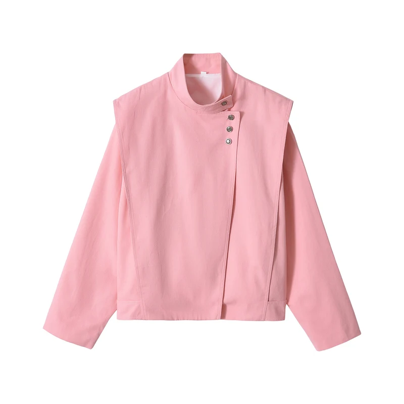 Damen Cropped-Jacke im Boxy‑Schnitt mit Funnelkragen und asymmetrischer Knopfleiste Drune
