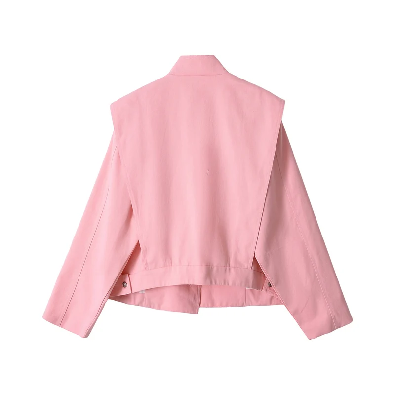 Damen Cropped-Jacke im Boxy‑Schnitt mit Funnelkragen und asymmetrischer Knopfleiste Drune