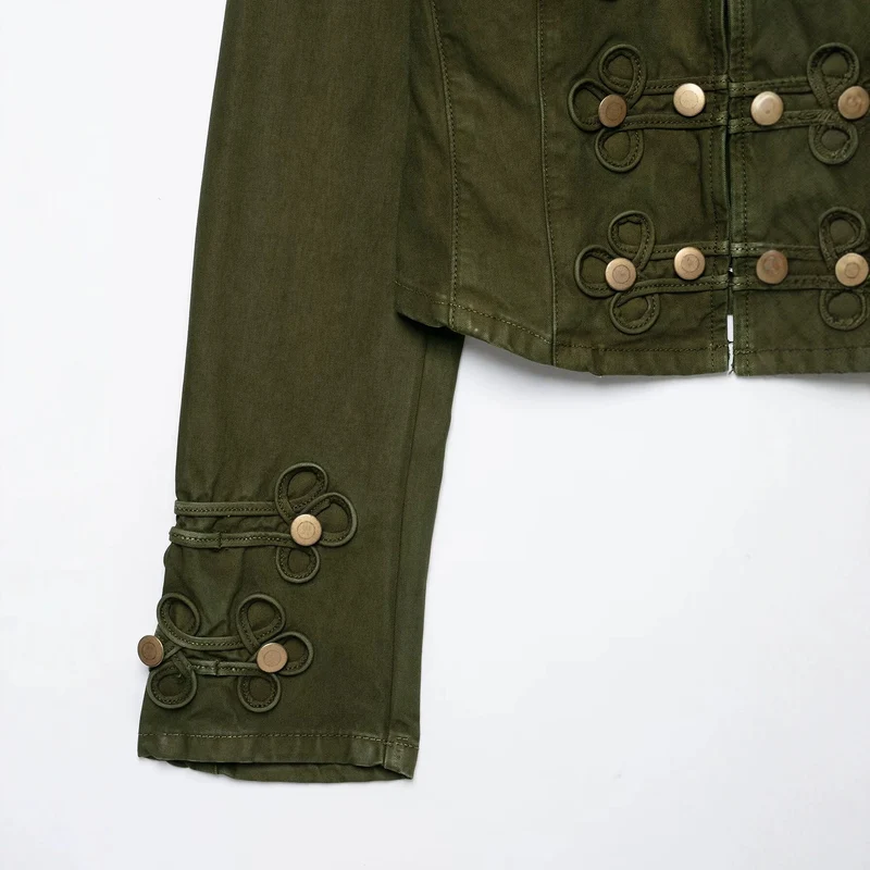 Damen Cropped Husarenjacke mit Zierkordeln und Stehkragen Drune