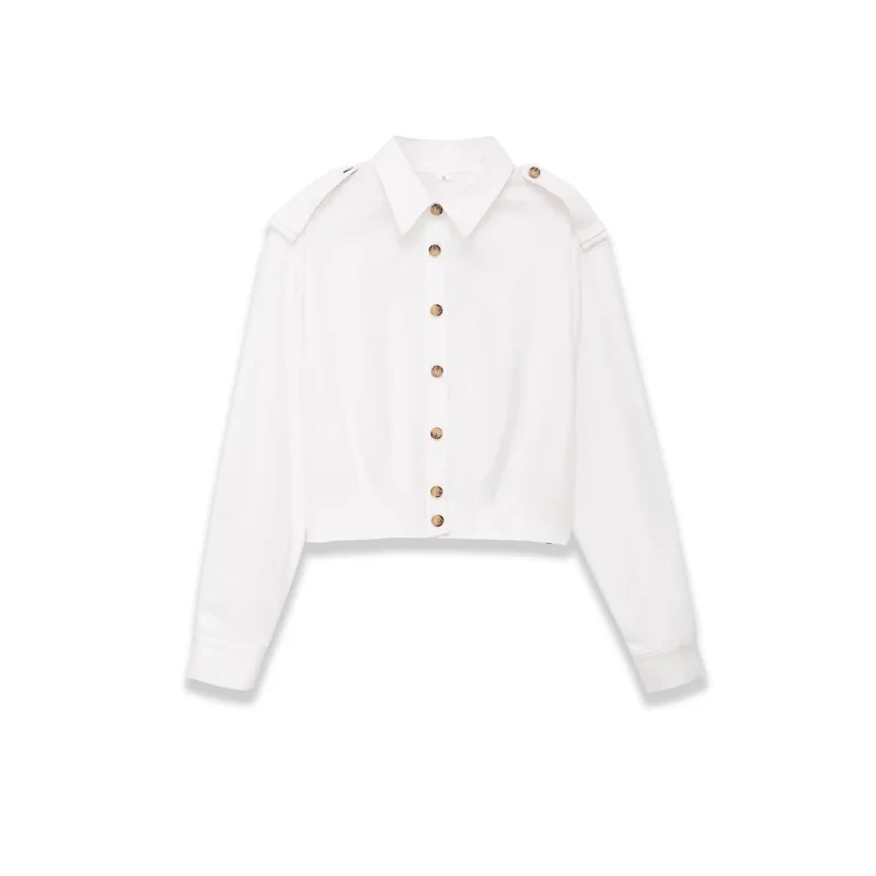 Damen Cropped-Hemdjacke mit Epauletten und taillierenden Abnähern Drune