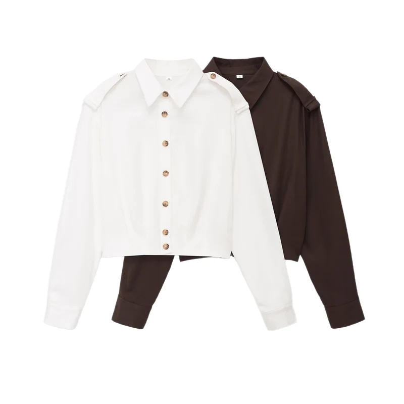 Damen Cropped-Hemdjacke mit Epauletten und taillierenden Abnähern Drune