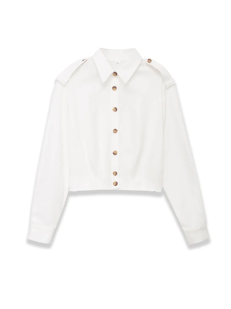 Damen Cropped-Hemdjacke mit Epauletten und taillierenden Abnähern Drune