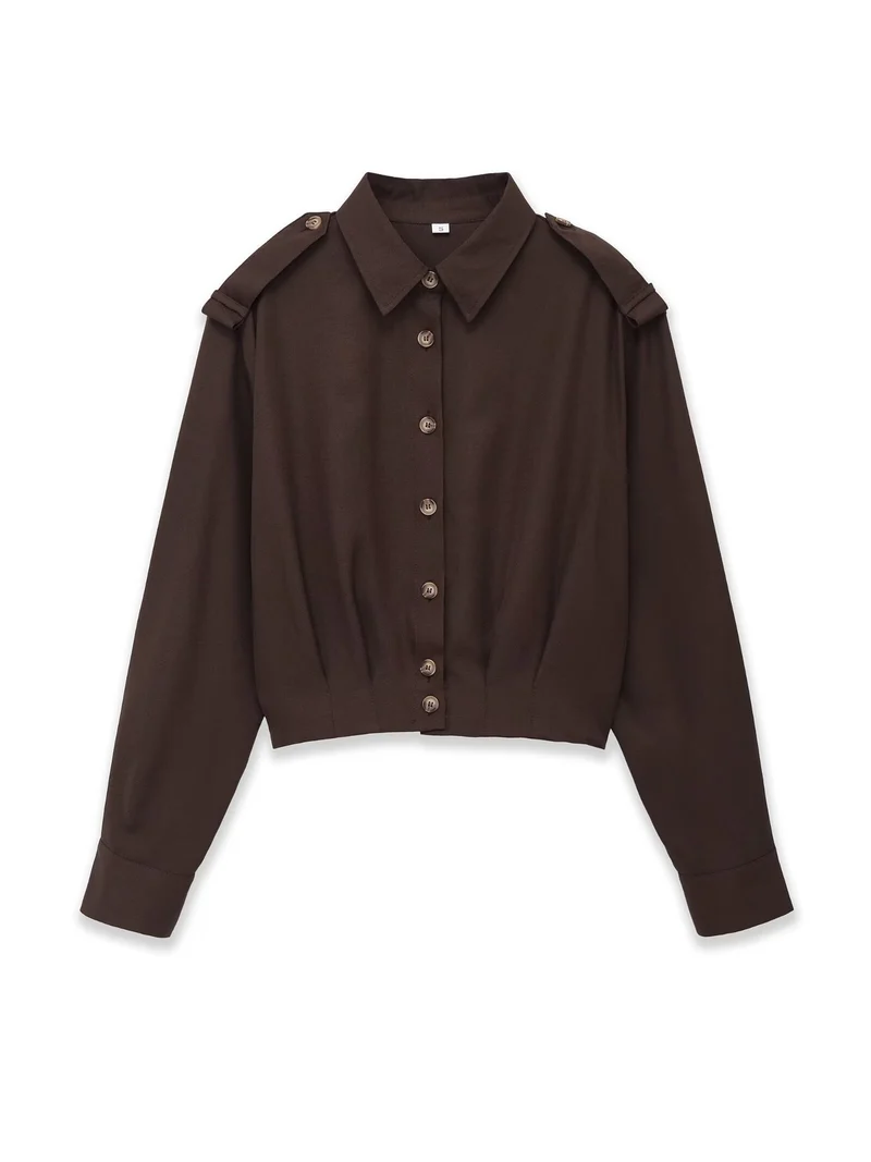Damen Cropped-Hemdjacke mit Epauletten und taillierenden Abnähern Drune