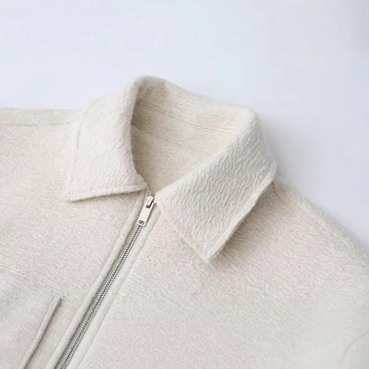 Damen Cropped-Hemdjacke aus Bouclé mit Boxy-Schnitt und Fronttaschen Drune