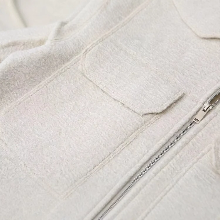 Damen Cropped-Hemdjacke aus Bouclé mit Boxy-Schnitt und Fronttaschen Drune