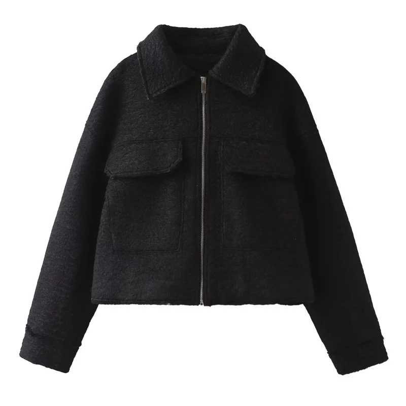 Damen Cropped-Hemdjacke aus Bouclé mit Boxy-Schnitt und Fronttaschen Drune