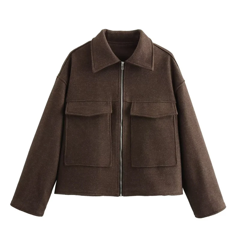 Damen Cropped-Hemdjacke aus Bouclé mit Boxy-Schnitt und Fronttaschen Drune