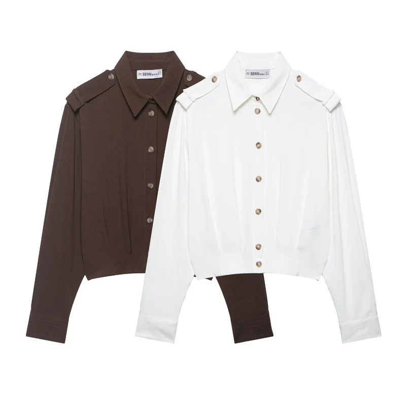 Damen Cropped-Hemdbluse mit dekorativen Epauletten und taillierter Korsettoptik Drune