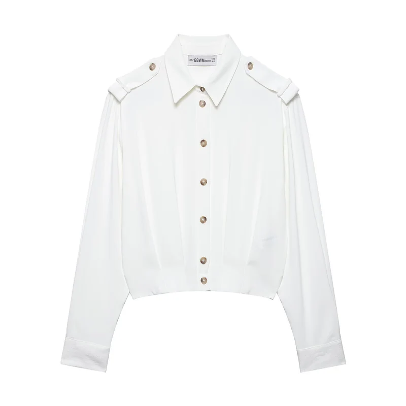 Damen Cropped-Hemdbluse mit dekorativen Epauletten und taillierter Korsettoptik Drune