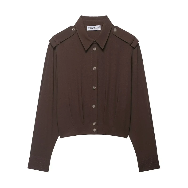 Damen Cropped-Hemdbluse mit dekorativen Epauletten und taillierter Korsettoptik Drune