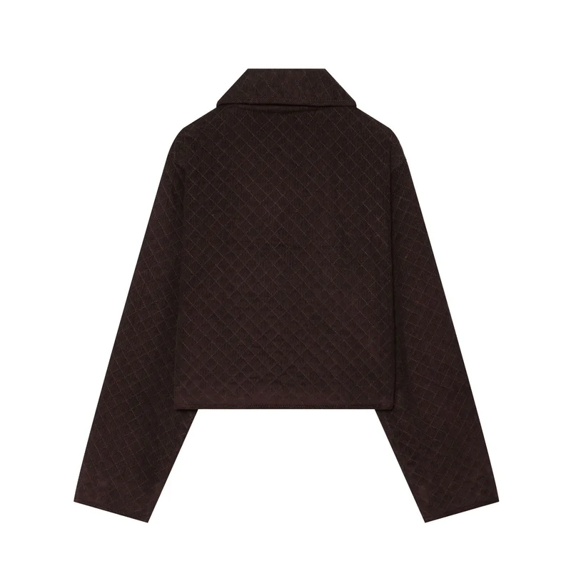 Damen Cropped gesteppte Cordjacke mit abgerundetem Kragen und Pattentaschen Drune