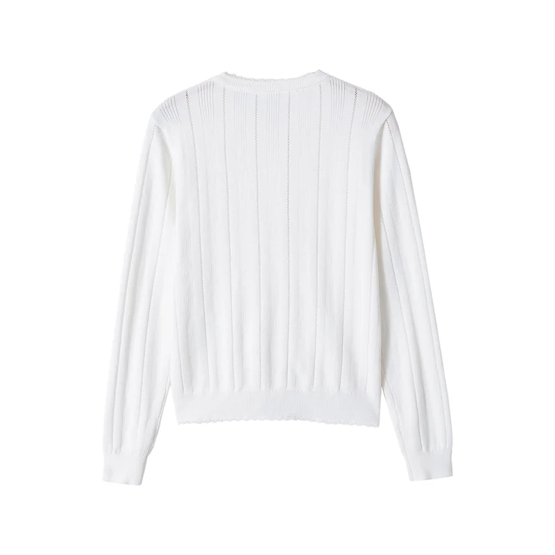Damen Cropped Feinstrick-Cardigan mit Lochstreifen, Rundhals und Zierknopfleiste Drune