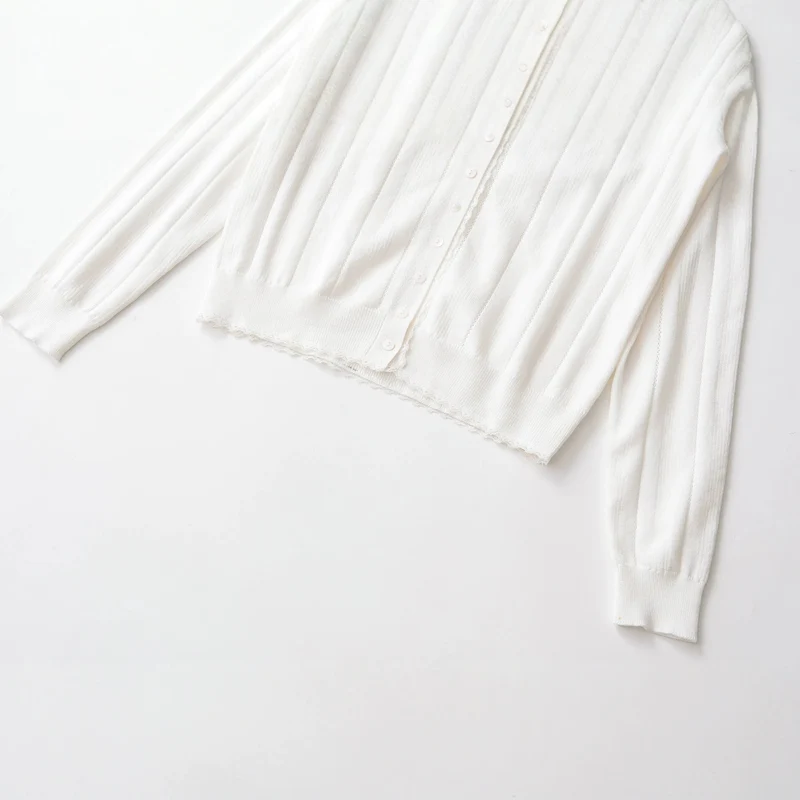 Damen Cropped Feinstrick-Cardigan mit Lochstreifen, Rundhals und Zierknopfleiste Drune