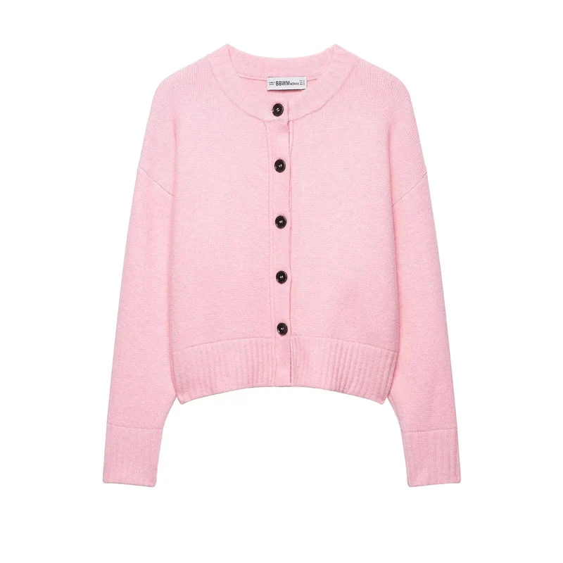 Damen Cropped-Cardigan mit kastiger Silhouette, Rippenbund und Rundhalsausschnitt Drune