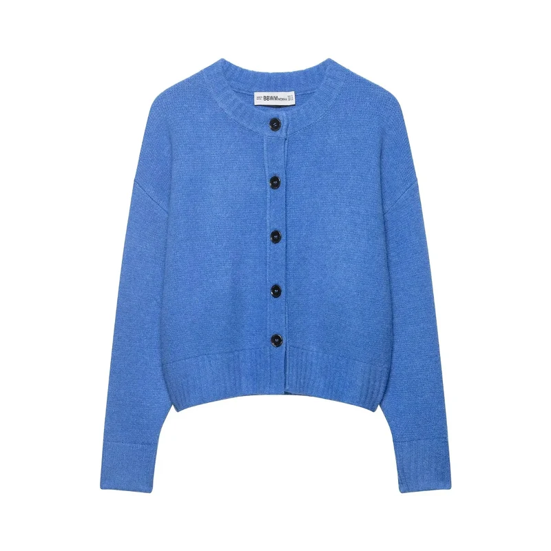Damen Cropped-Cardigan mit kastiger Silhouette, Rippenbund und Rundhalsausschnitt Drune