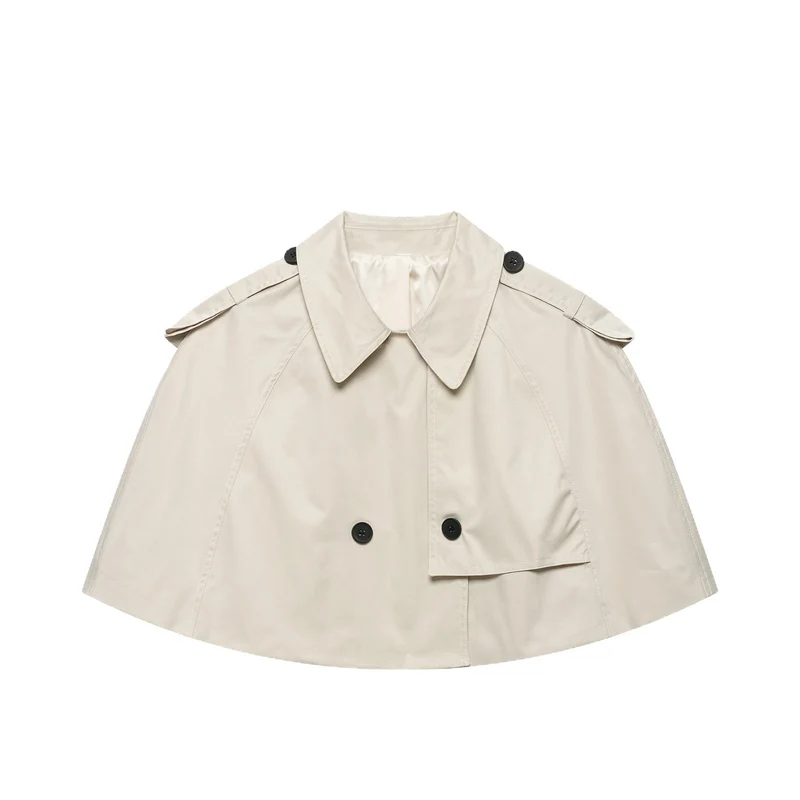 Damen Cropped Cape-Trench mit doppelreihiger Knopfleiste und Schulterklappen Drune