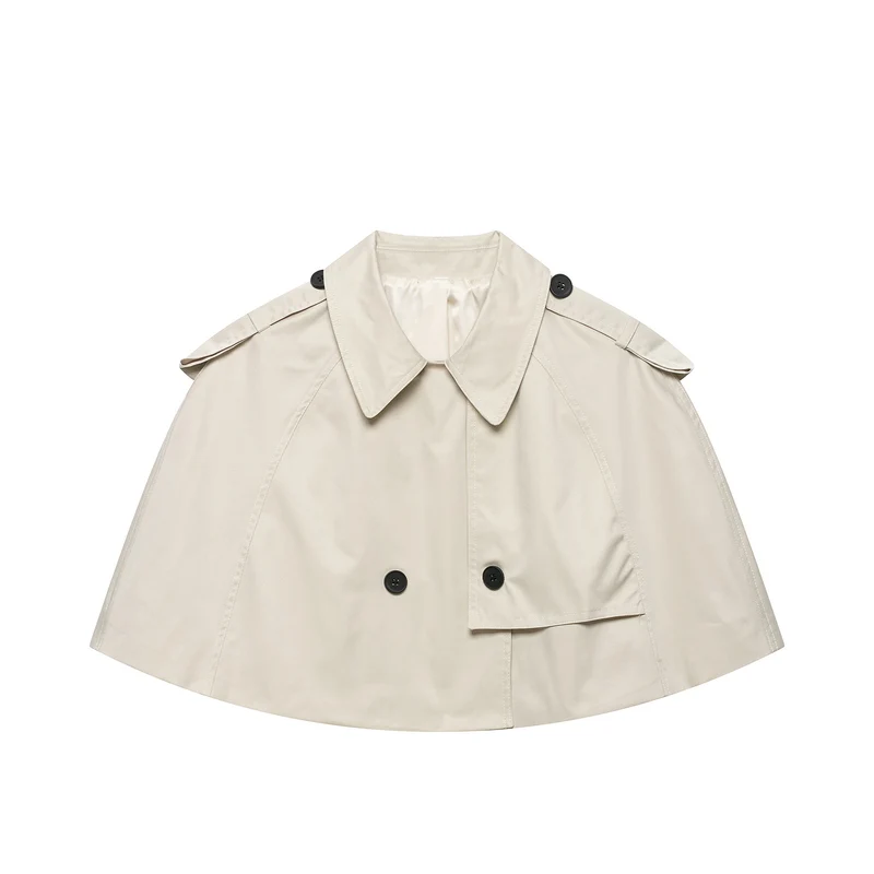 Damen Cropped Cape-Trench mit doppelreihiger Knopfleiste und Schulterklappen Drune