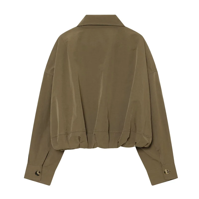Damen Cropped Boxy-Utility-Jacke mit Reißverschluss und Tunnelzugsaum Drune
