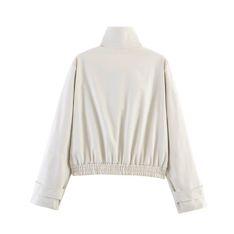 Damen Cropped-Boxy-Übergangsjacke mit Stehkragen, Druckknopfverschluss und elastischem Bund Drune