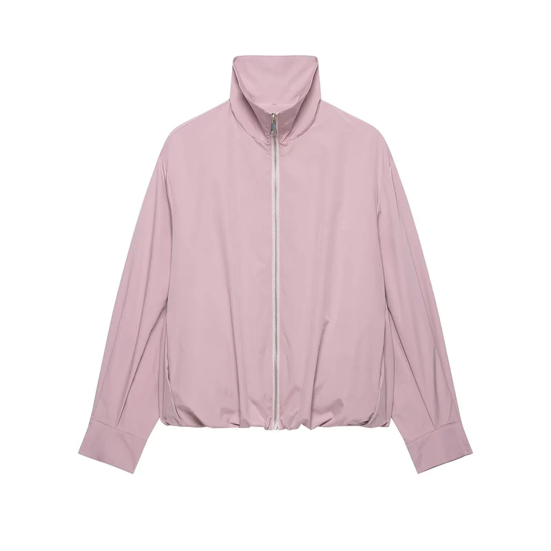 Damen Cropped-Boxy-Übergangsjacke mit hohem Funnelkragen und elastischem Saum Drune