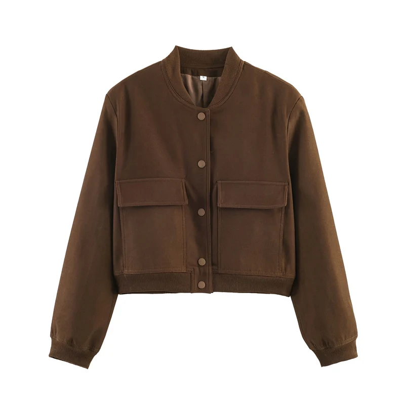 Damen Cropped-Boxy-Übergangsjacke mit großen Pattentaschen und Rippbündchen Drune