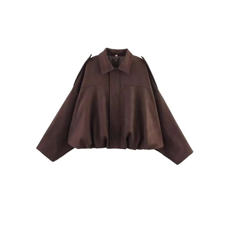 Damen Cropped Boxy‑Übergangsjacke im Wildlederlook mit Epauletten Drune