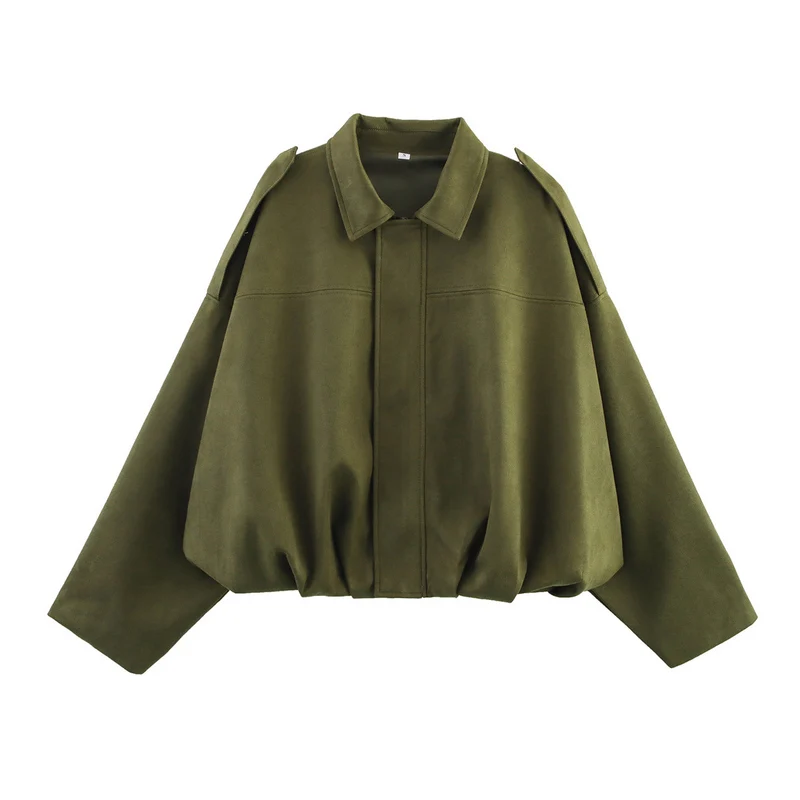 Damen Cropped Boxy‑Übergangsjacke im Wildlederlook mit Epauletten Drune