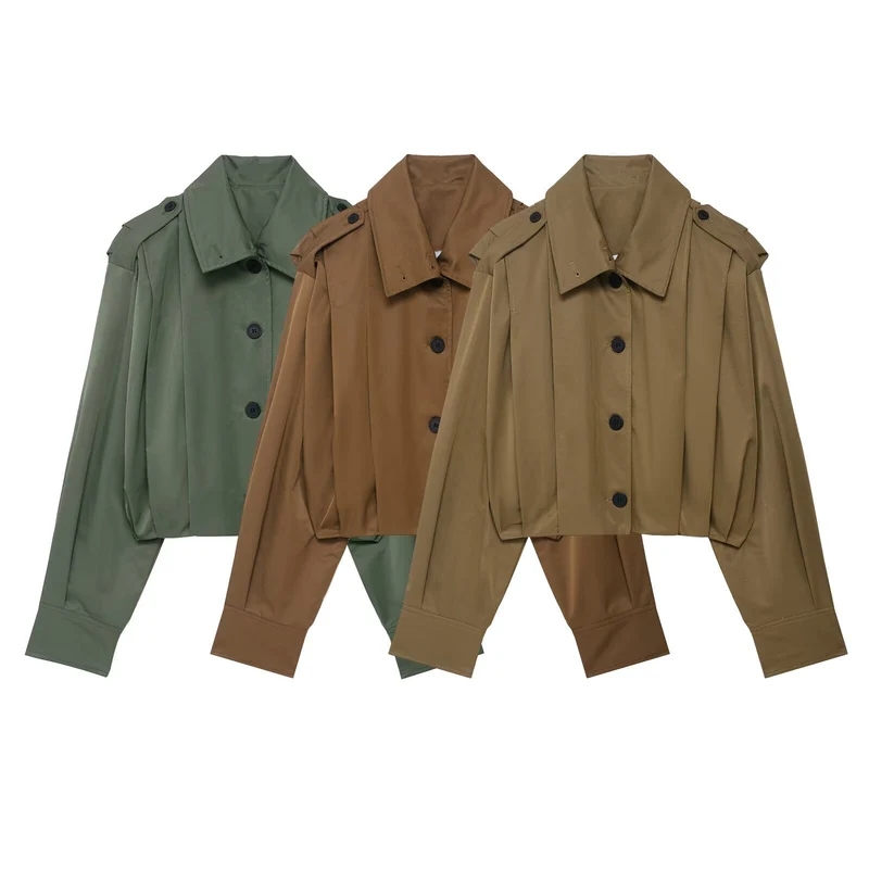 Damen Cropped-Boxy-Trenchjacke im Utility-Look mit Epauletten und weitem Manschettenärmel Drune
