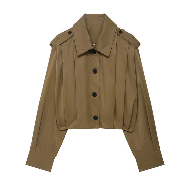 Damen Cropped-Boxy-Trenchjacke im Utility-Look mit Epauletten und weitem Manschettenärmel Drune