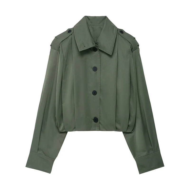Damen Cropped-Boxy-Trenchjacke im Utility-Look mit Epauletten und weitem Manschettenärmel Drune