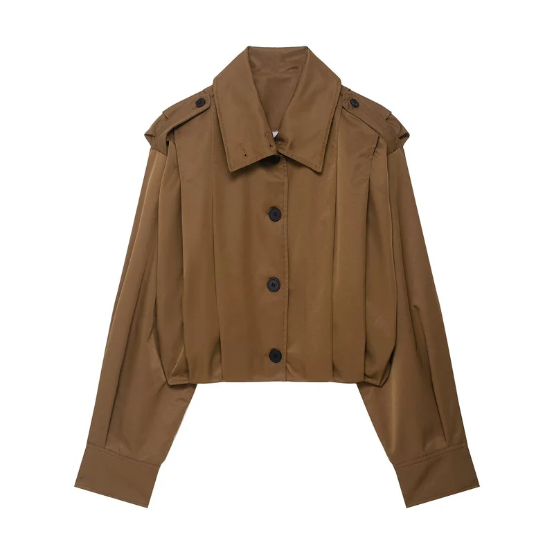 Damen Cropped-Boxy-Trenchjacke im Utility-Look mit Epauletten und weitem Manschettenärmel Drune