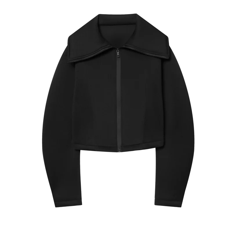 Damen Cropped-Boxy-Jacke mit übergroßem Funnelkragen und verdecktem Reißverschluss Drune