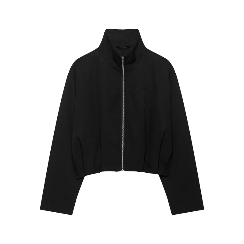 Damen Cropped-Boxy-Jacke mit hohem Stehkragen und durchgehendem Reißverschluss Drune