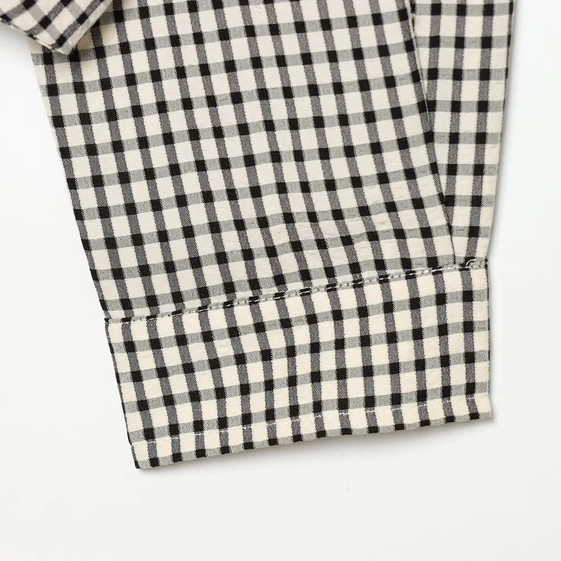 Damen Cropped Boxy-Jacke im Vichy-Karo mit Funnelkragen und verdeckter Knopfleiste Drune