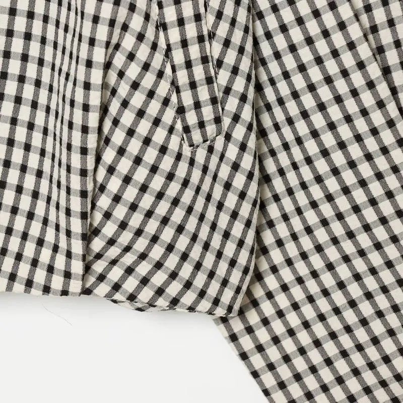 Damen Cropped Boxy-Jacke im Vichy-Karo mit Funnelkragen und verdeckter Knopfleiste Drune